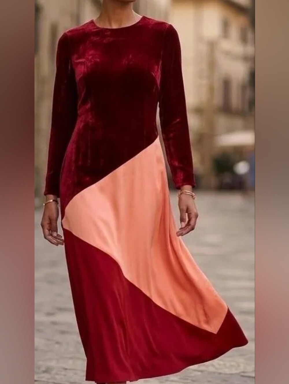 Tuckernuck Velvet and Crepe Colorblock Maxi Dress - Burgundy, Pink, Red